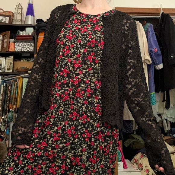 90s Connected Apparel Floral Lace Cardigan Roses Whimsigoth Cottagecore - Picture 11 of 12
